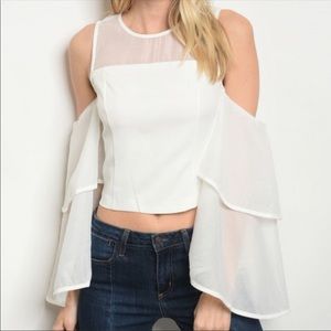 Essue cold shoulder flare top!